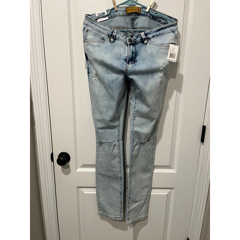Platform Denim Distressed Slim Jeans Bleach Wash 36x34 NWT